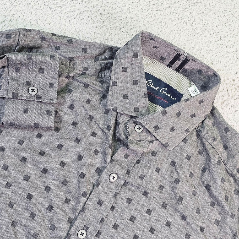 Robert Graham Shirt Mens Medium Gray Geometric Long Sleeve Button Up Stretch